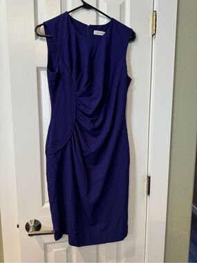 Calvin Klein Sleeveless Ruched Sheath Dress in Deep Purple